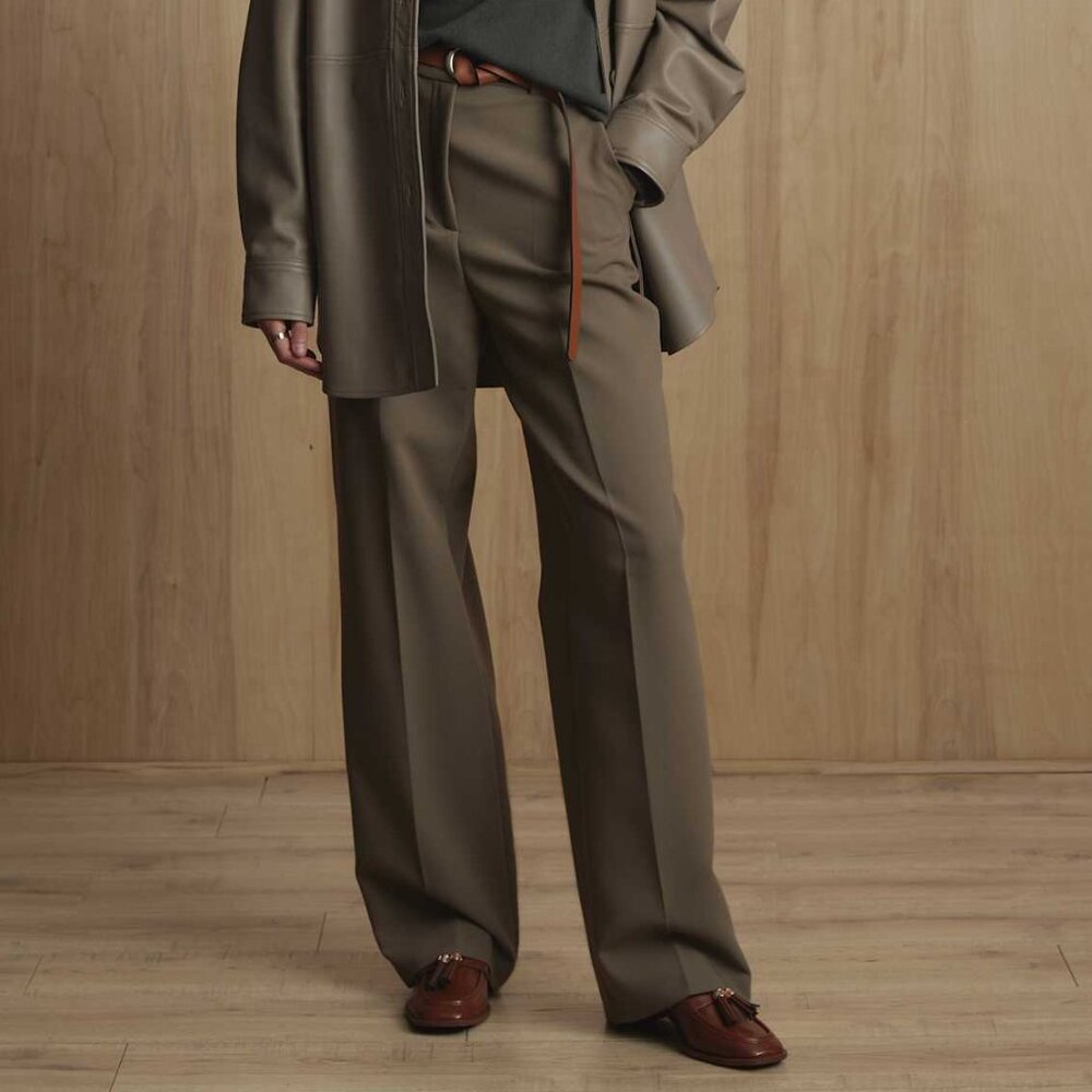 Quince Olive Green Wide-Leg Trousers